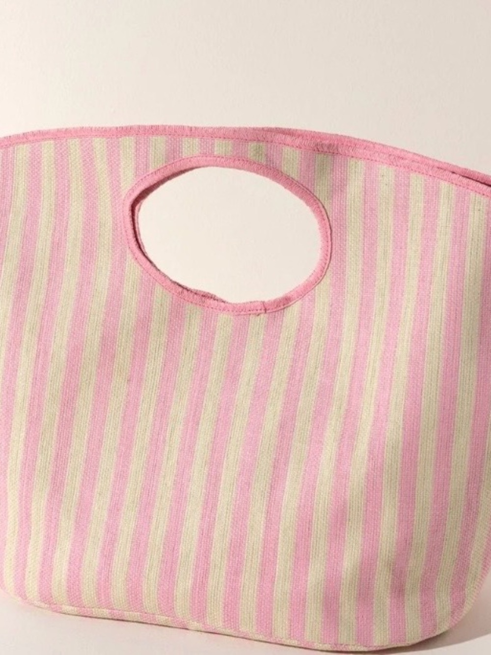 2 Striped Pink & Cream Tote Bags - Picture 6 of 9